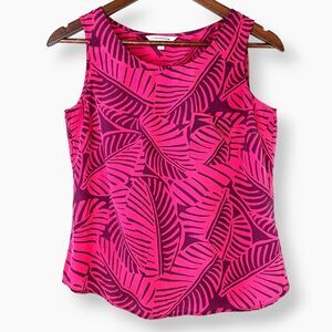 Croft & Barrow Hot Pink Fuscia Fern Leaf Jungle Tank Top Sz S